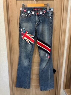 Y2K Pepe London Jeans Size 25 Embroidered Union Jack Clean Buttons UK United